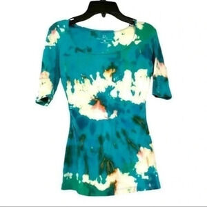New York &Company upcycled tie dye 3/4 sleeve top XS EUC